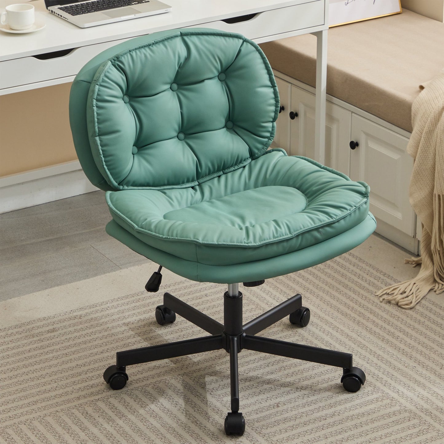 PORKISS Home Office Chair with Wheels, Ergonomic Mid Back Swivel Office Desk Chair, Computer Desk Chair for Adults Teens, White