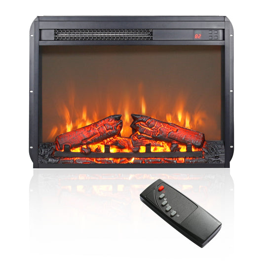 23" Electric Fireplace Insert, Wall Recessed 3D Electric Fireplace, 1400W Fake Fireplace Heater with Adjustable Flame and Timer