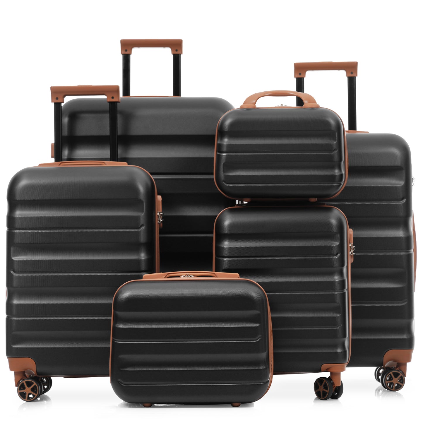SESSLIFE 6 Piece Hardshell Luggage Set, Lightweight ABS Luggage with Spinner Wheels, 12" to 31" Carry On and Checked Luggage for Family Travel, Business Trips, Nestable Storage, Brown
