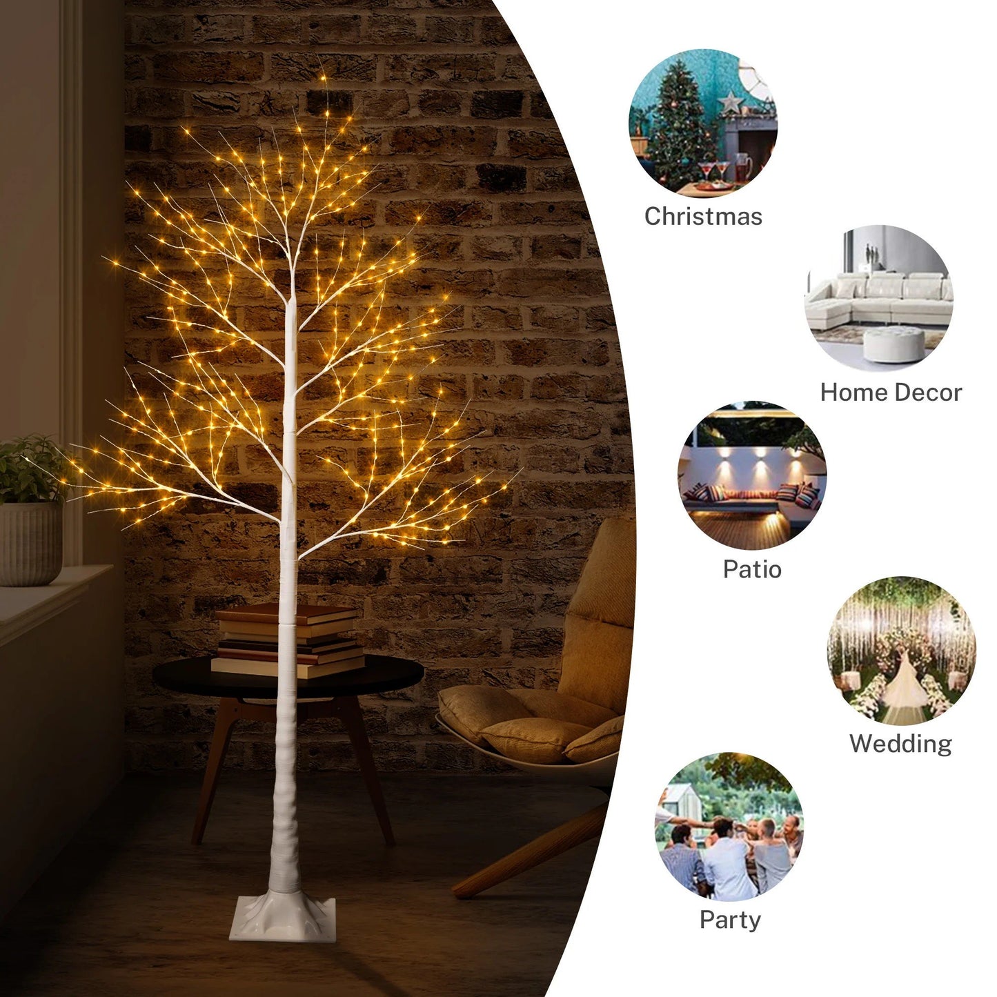 SESSLIFE 3pc Birch Christmas Tree Set, 4/5/6 FT Pre-lit Christmas Trees, Indoor Outdoor Christmas Trees for Home Party Office, White