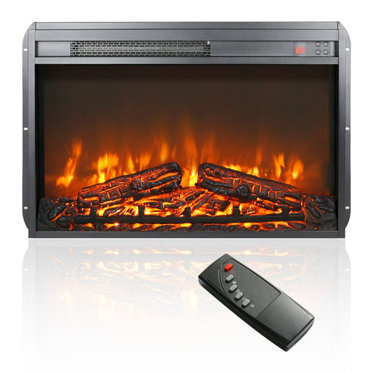 26" Electric Fireplace Insert, Wall Recessed 3D Electric Fireplace, 1400W Fake Fireplace Heater with Adjustable Flame and Timer