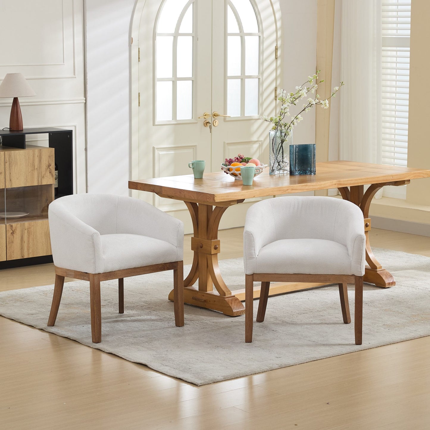 Sesslife Upholstered Dining Chairs Set of 4, Modern Linen Barrel Dining Room Chairs with Arms, Wood Legs, Mid Century 19” W Accent Chair, Kitchen Chairs for Dining Room, Living Room, Bedroom