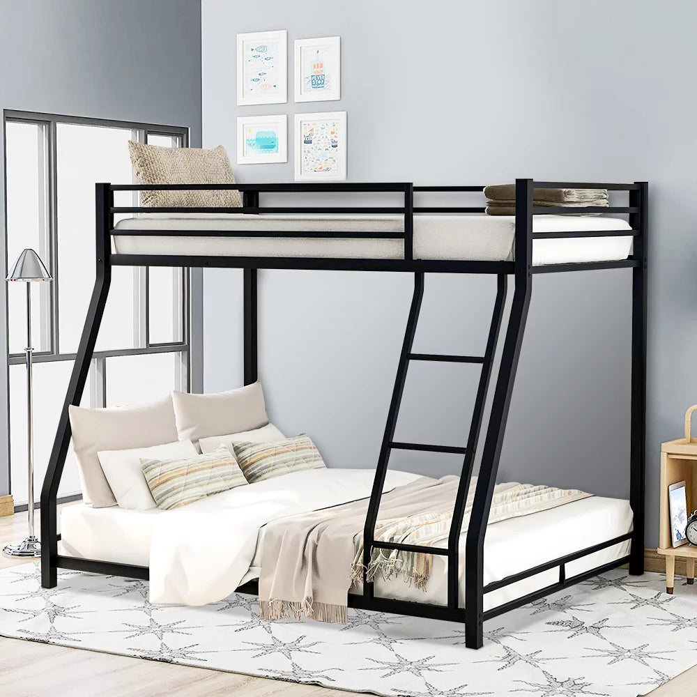 SESSLIFE Bunk Bed Twin Over Full, Sturdy Metal Bed Frame with Flat Ladder and Guardrail for Adults/Children/Teens, Black