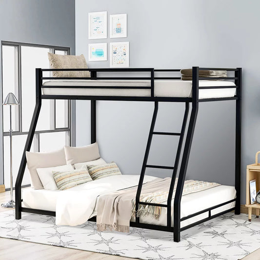 SESSLIFE Bunk Bed Twin Over Full, Sturdy Metal Bed Frame with Flat Ladder and Guardrail for Adults/Children/Teens, Black