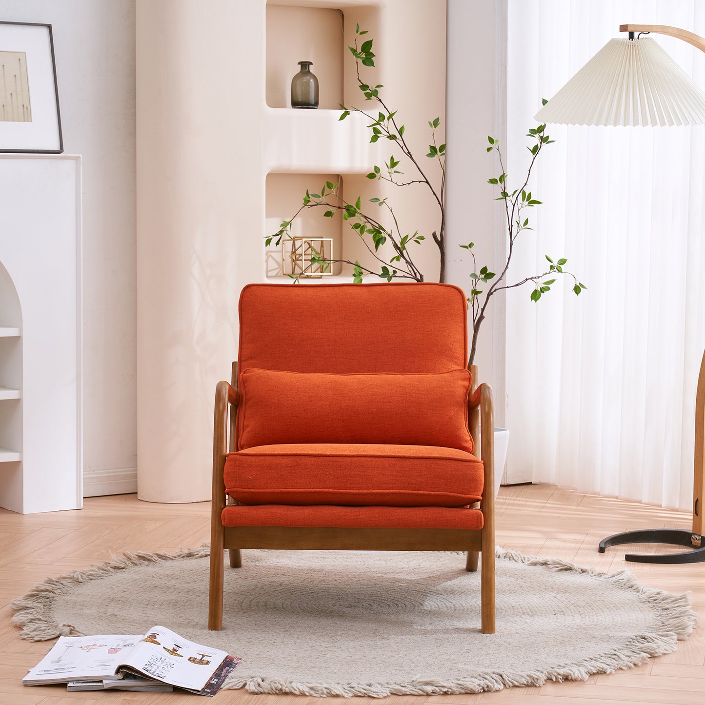 SESSLIFE Chaise Lounge Chair for Living Room, Comfortable Oversized Sleeper Chair with Solid Wood Frame and Soft Linen Upholstery, Orange