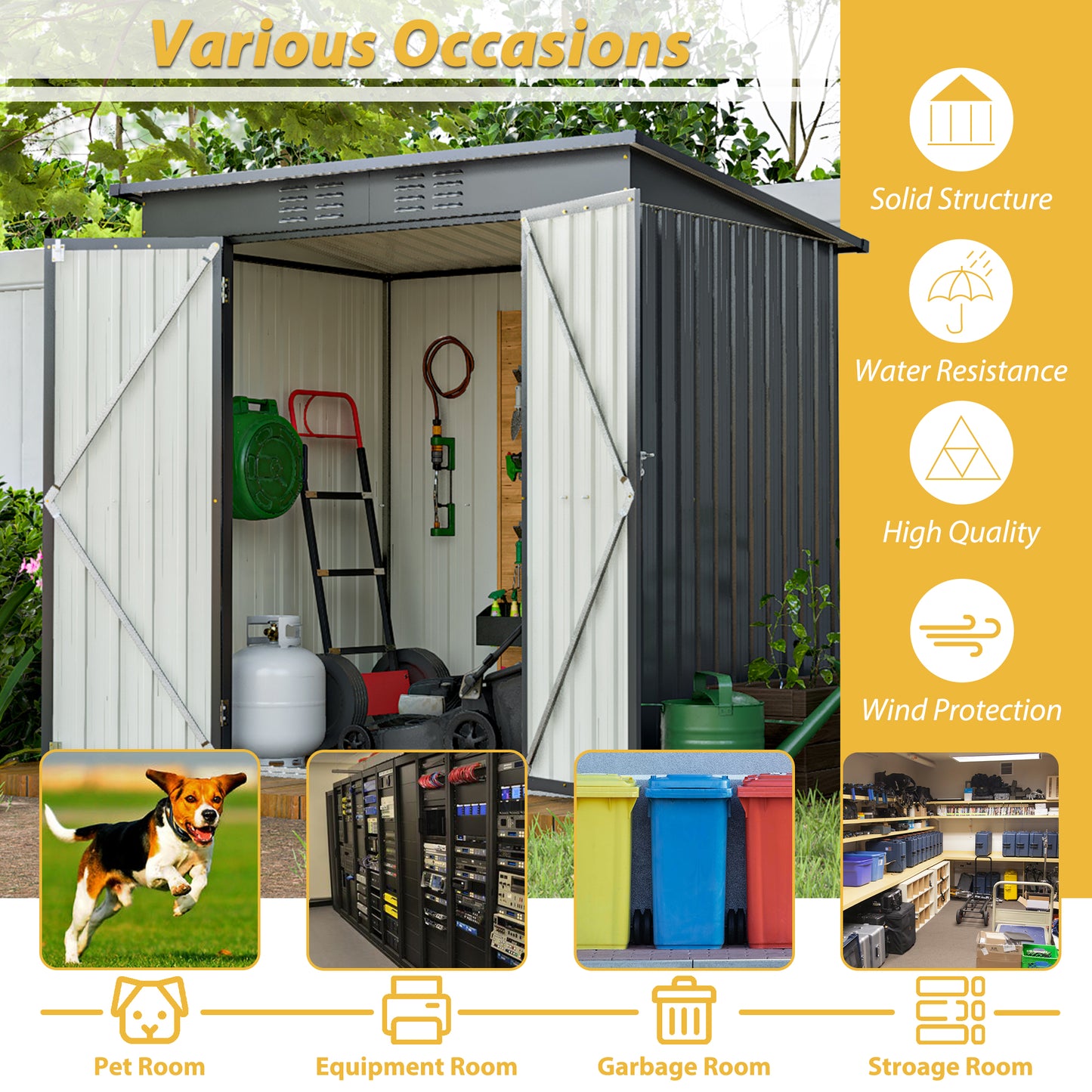 6 x 4 FT Sheds and Outdoor Storage, Metal Storage Shed with Single Lockable Door for Lawnmower, Garden Tools, Bike and Garbage Can, Black Outdoor Storage Cabinet