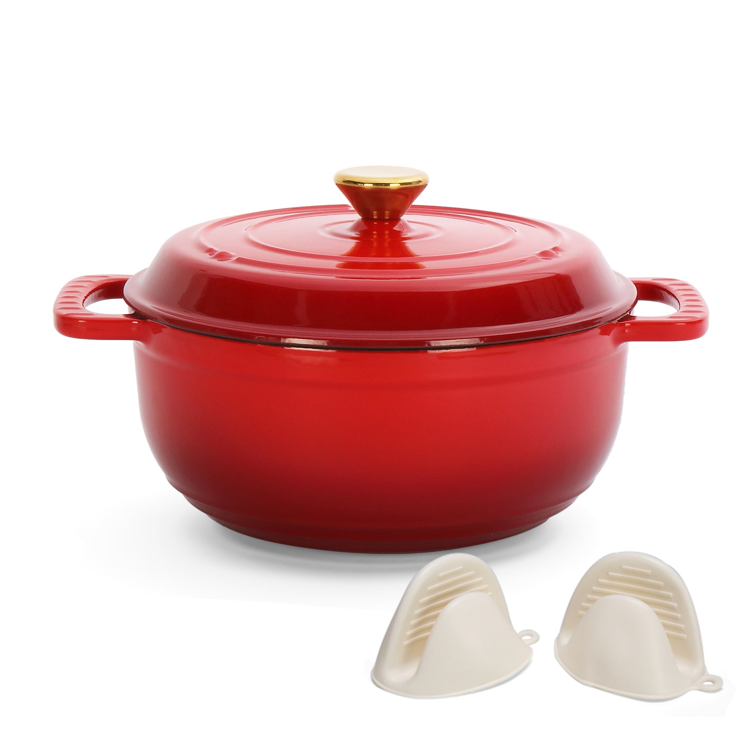 SESSLIFE 5QT Enameled Cast Iron Dutch Oven with Lid and Silicone Gloves for Bread Baking, 3-4 People, Gradient Red