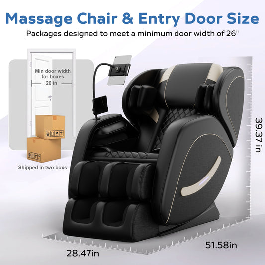 Full Body Massage Chair Recliner with Zero Gravity, Sesslife Leather Massage Chair with Air Pressure, 8 Massage Fix Rollers, Heating, Airbag, Bluetooth, Retractable footrest for Relaxion, Black