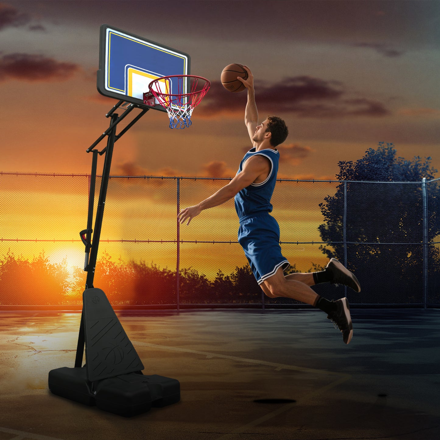 Outdoor Basketball Hoop, Portable Basketball Court for Adults Teenagers, 8.04ft -10.01ft Height Adjustable Basketball Goal