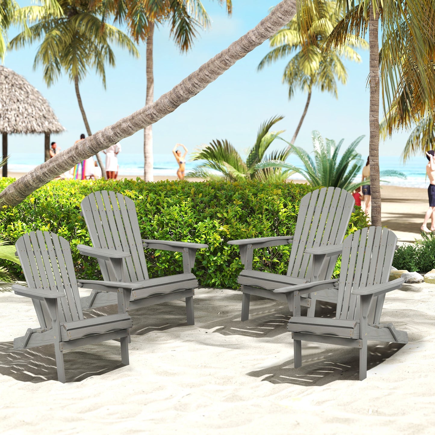 UHOMEPRO Folding Adirondack Chair Set of 4, Outdoor Weather Resistant Patio Lawn Chair, Wooden Fire Pit Chair for Outside Deck Garden Backyard Balcony, Patio Furniture Set Lounge Chairs, Gray A