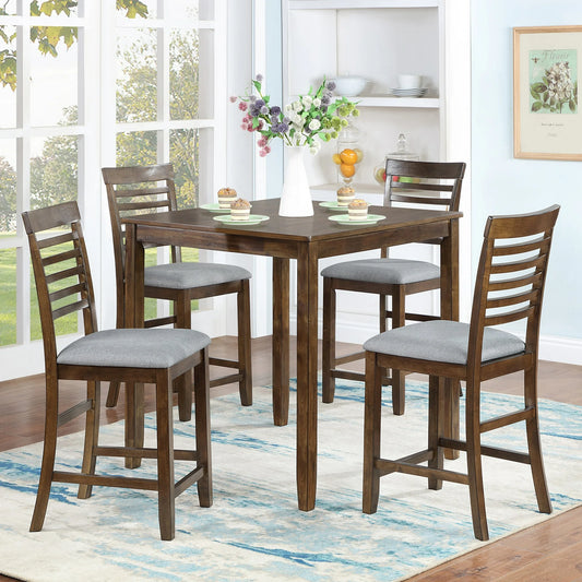 PORKISS 5 Piece Dining Table Set, Wood Dining Room Set with Upholstered Chairs Ladder Backrest, Walnut