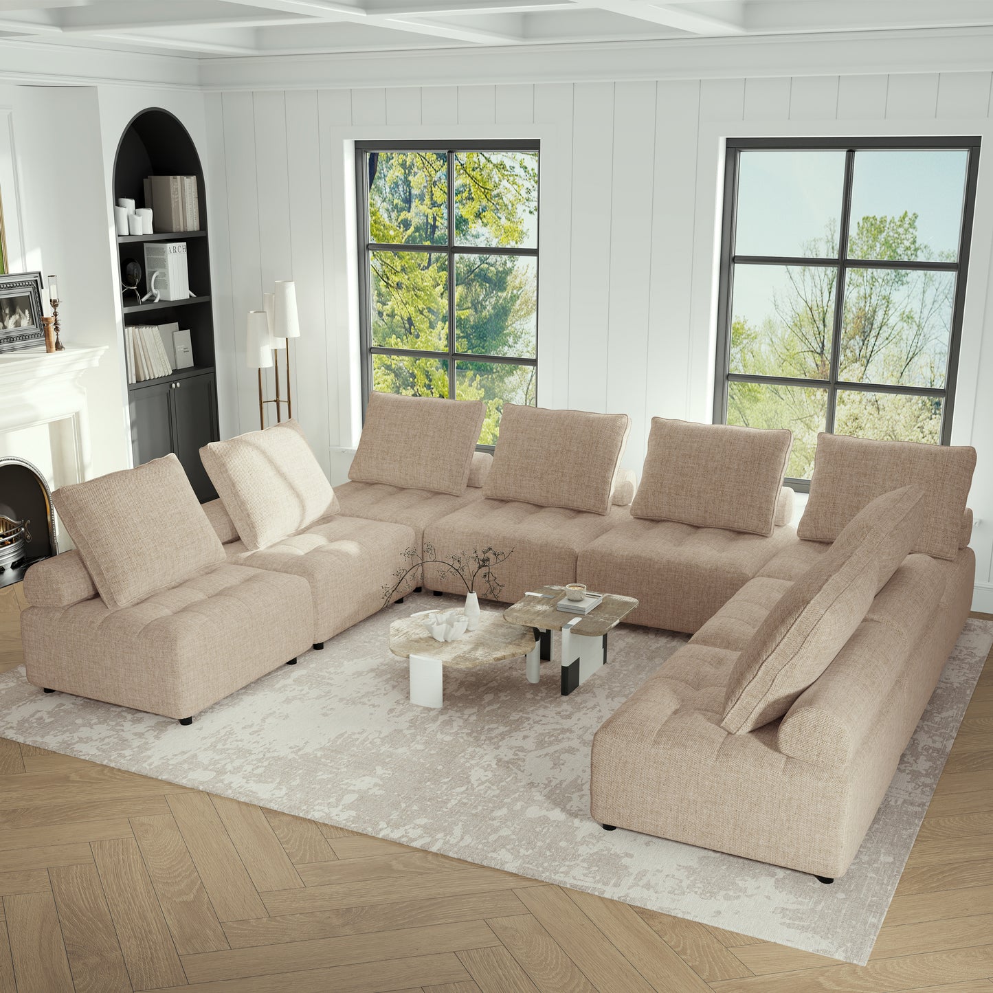 8-Piece Outdoor Sectional Sofa Set, Patio Furniture with Aluminium Frame, Support and Back Cushion, Modern Modular Couch with Waterproof Sofa Cover for Living Room, Balcony, Light Brown