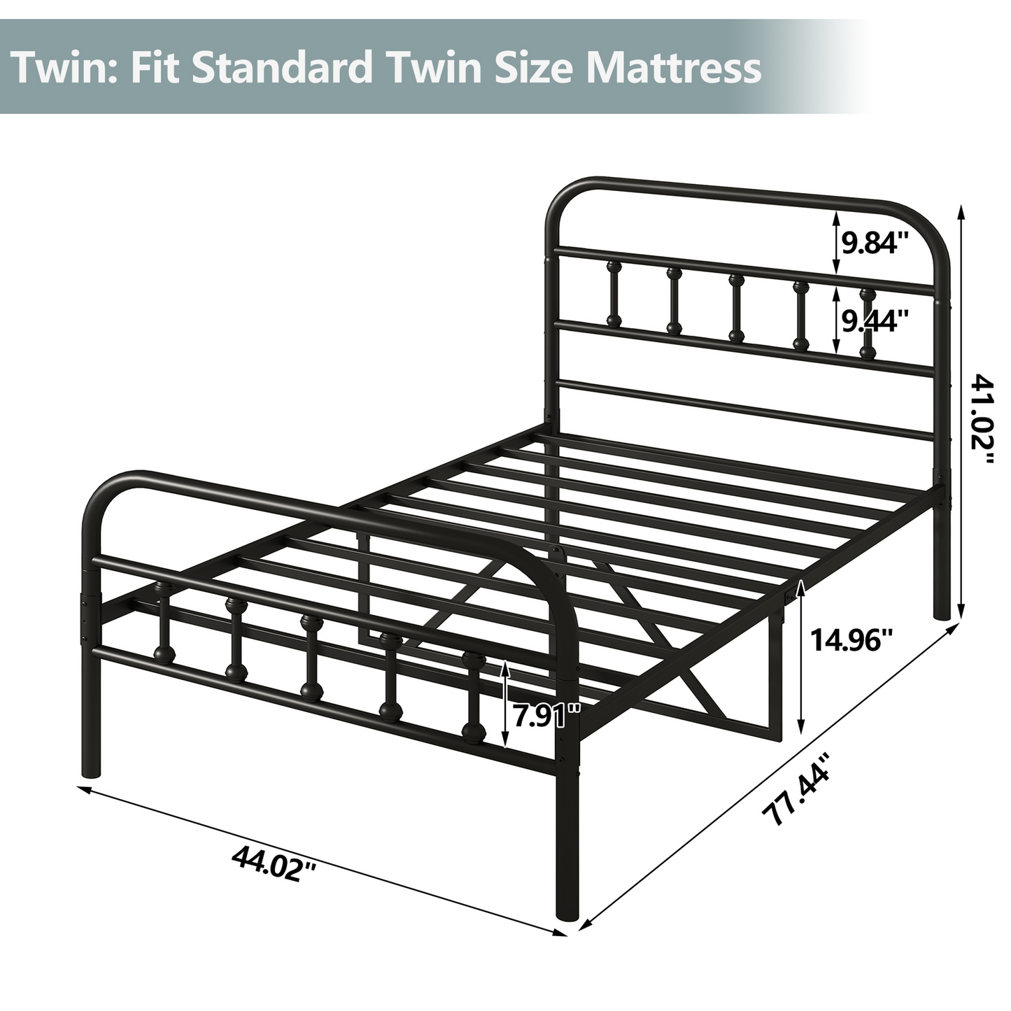 SESSLIFE Vintage Sturdy Twin Size Metal Bed Frame with Headboard and Footboard, Basic Bed Frame No Box Spring Needed (Twin, Black)