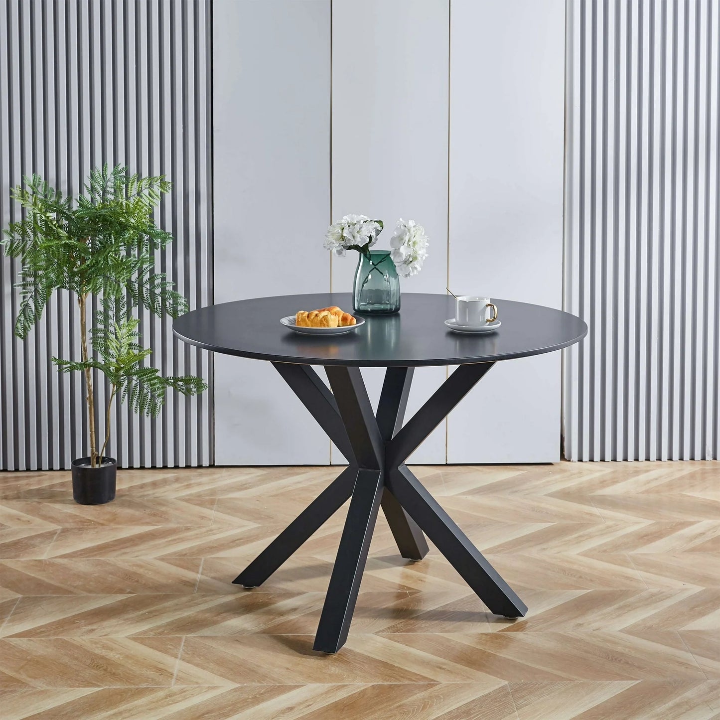 PORKISS Round Dining Table for 4, 42 inch Kitchen Table with Steel Legs, Dinner Table for Home Dining Room Kitchen, Black