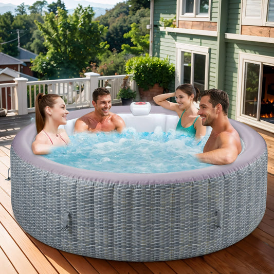 4-6 Person Inflatable Hot Tub, 82" Round Portable Outdoor Spa Hot Tub with Cover, Control Panel, 130 Jets and Filter, 1000L Blow Up Hottub