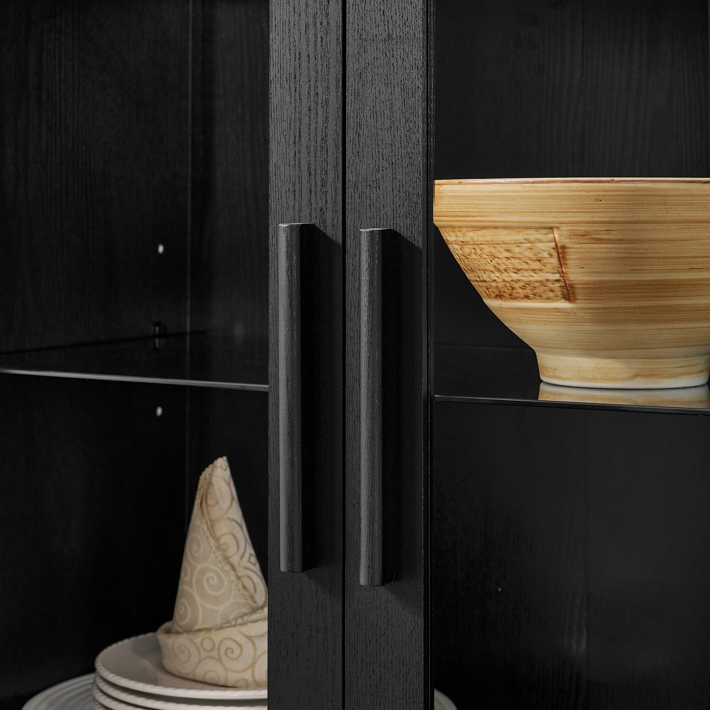SESSLIFE 67" Arched Storage Cabinet with Light, Modern Wooden Cabinet with Adjustable Shelves, Multi-Functional Tall Kitchen Cabinet for Living Room, Black Freestanding Storage