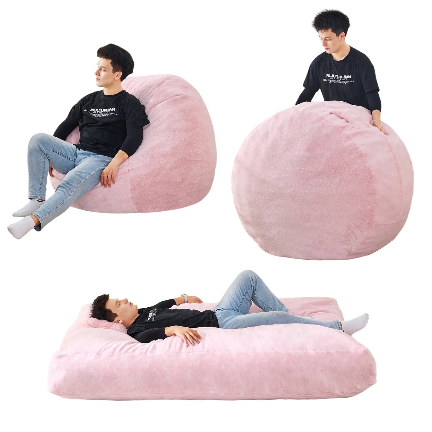 PORKISS Giant Bean Bag Chairs Bean Bag Bed for Adults, Convertible Bean Bag from Chair to Mattress, Lazy Sofa with Washable Faux Fur Cover for Dorm Bedroom Living Room, Adults Teens, White