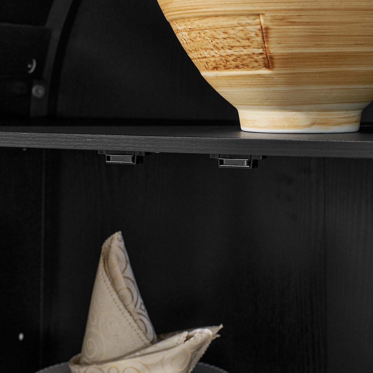 SESSLIFE 67" Arched Storage Cabinet with Light, Modern Wooden Cabinet with Adjustable Shelves, Multi-Functional Tall Kitchen Cabinet for Living Room, Black Freestanding Storage