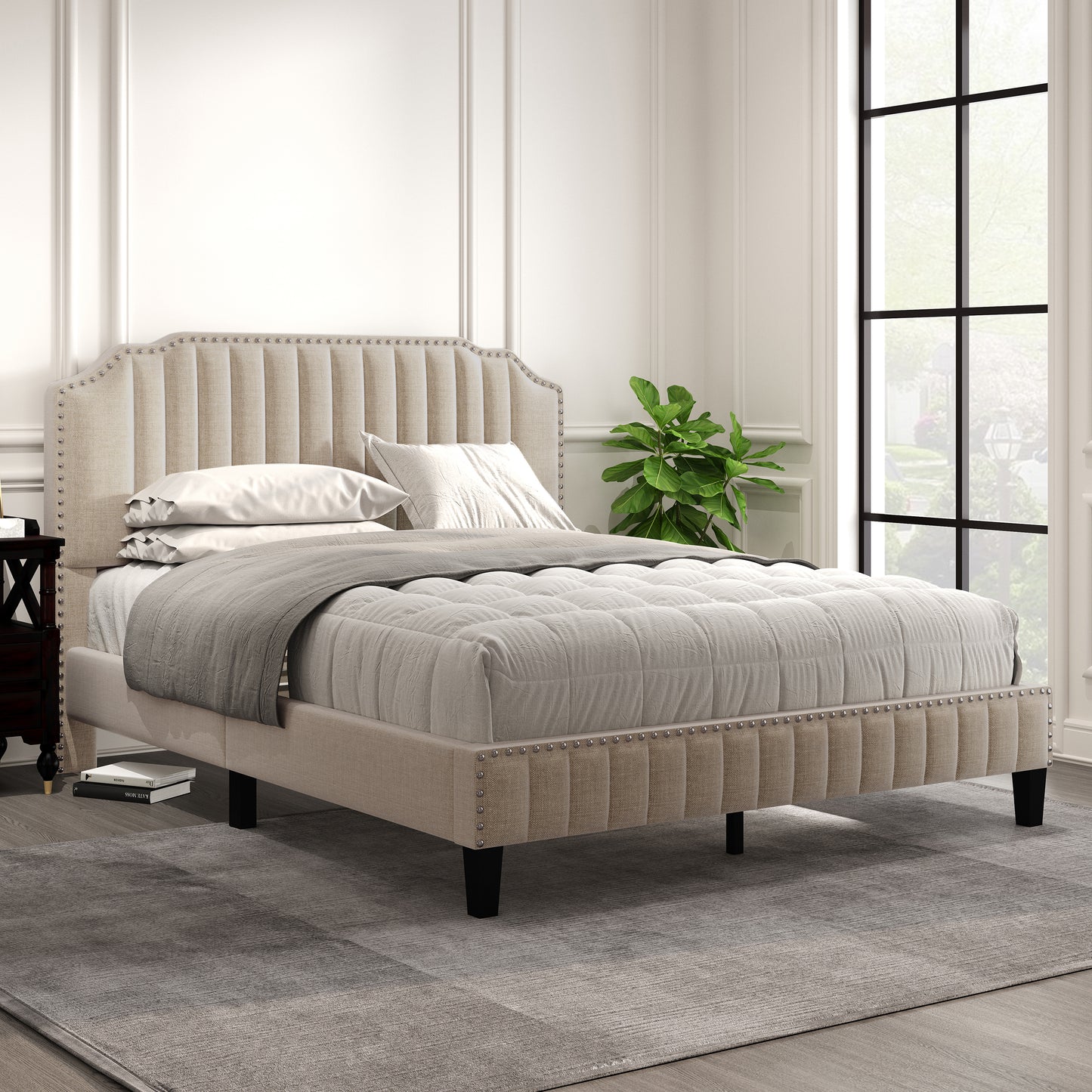 SESSLIFE Upholstered Linen Platform Bed Frame, LJC