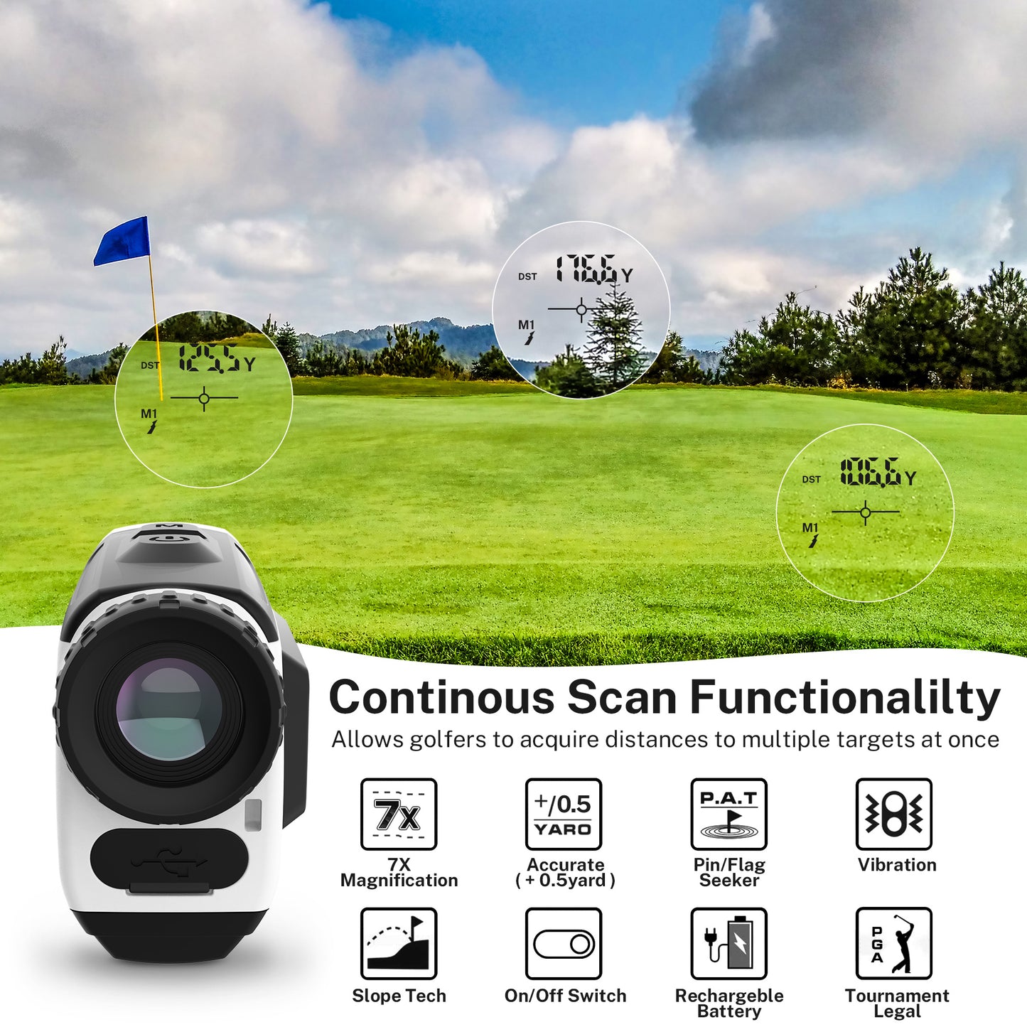 SESSLIFE  Laser Golf/Hunting Rangefinder, 7X Magnification Clear View 900 Yards Laser Range Finder, Slope Measurement, Lightweight, Pin-Seeker & Flag-Lock & Vibration, Best Gift for Teen