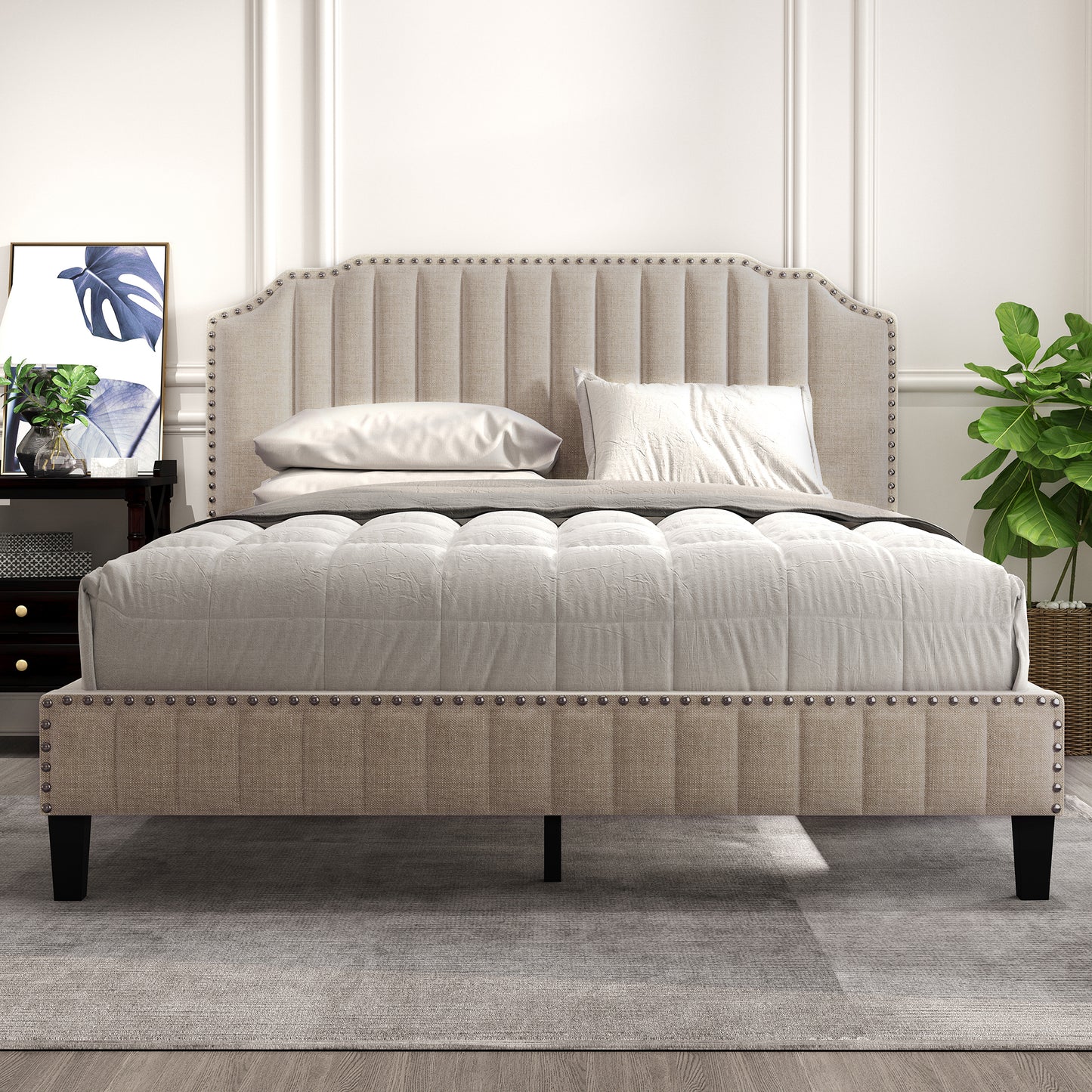 SESSLIFE Upholstered Linen Platform Bed Frame, LJC