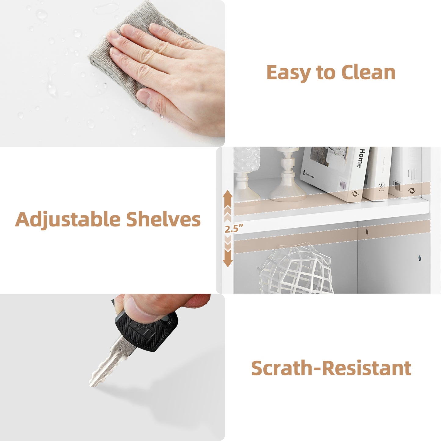 8-Tier White Bookshelf, Wood Open Display Bookshelf with Adjustable Shelves, Tall Narrow Bookcase with Slim Storage, Modern Media Tower Rack for Living Room, Home Office