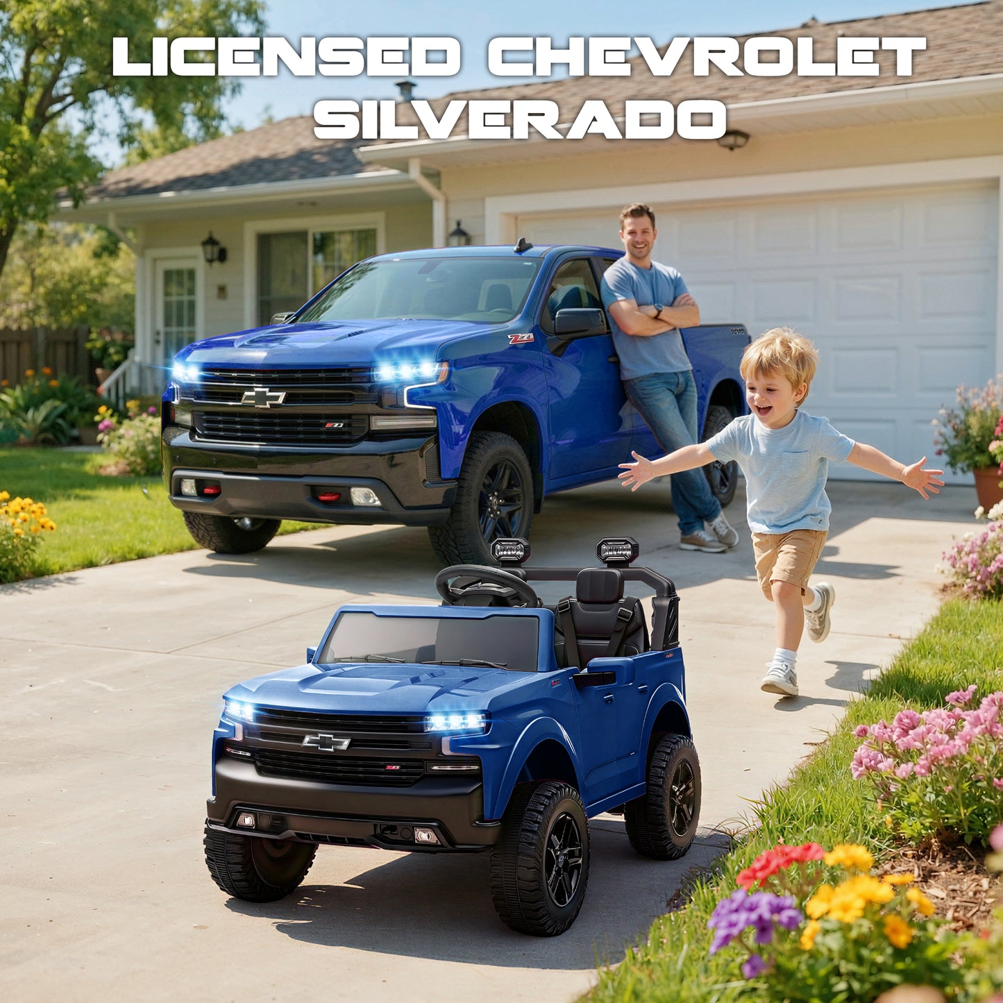 Chevrolet Silverado 24V Powered Ride On Car for Kids, 2 Seater Electric Truck with Remote Control, 90W Dual Motors, 4 Wheels Suspension, LED, Bluetooth, Ride On Toy for Boys & Girls Ages 3–8 (White)