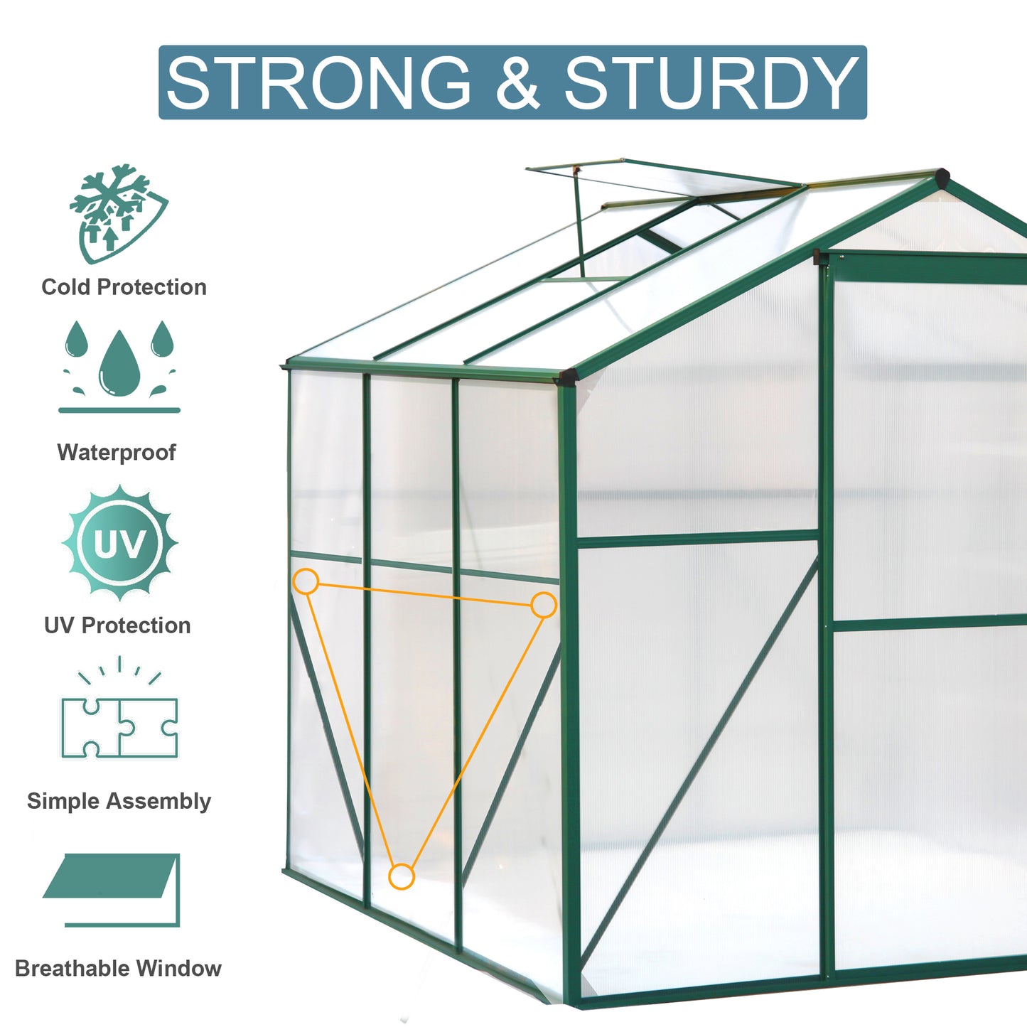 Greenhouse for Outdoors, 6.2' x 6.2' x 6.6' Aluminum Greenhouse with Window, Sliding Door