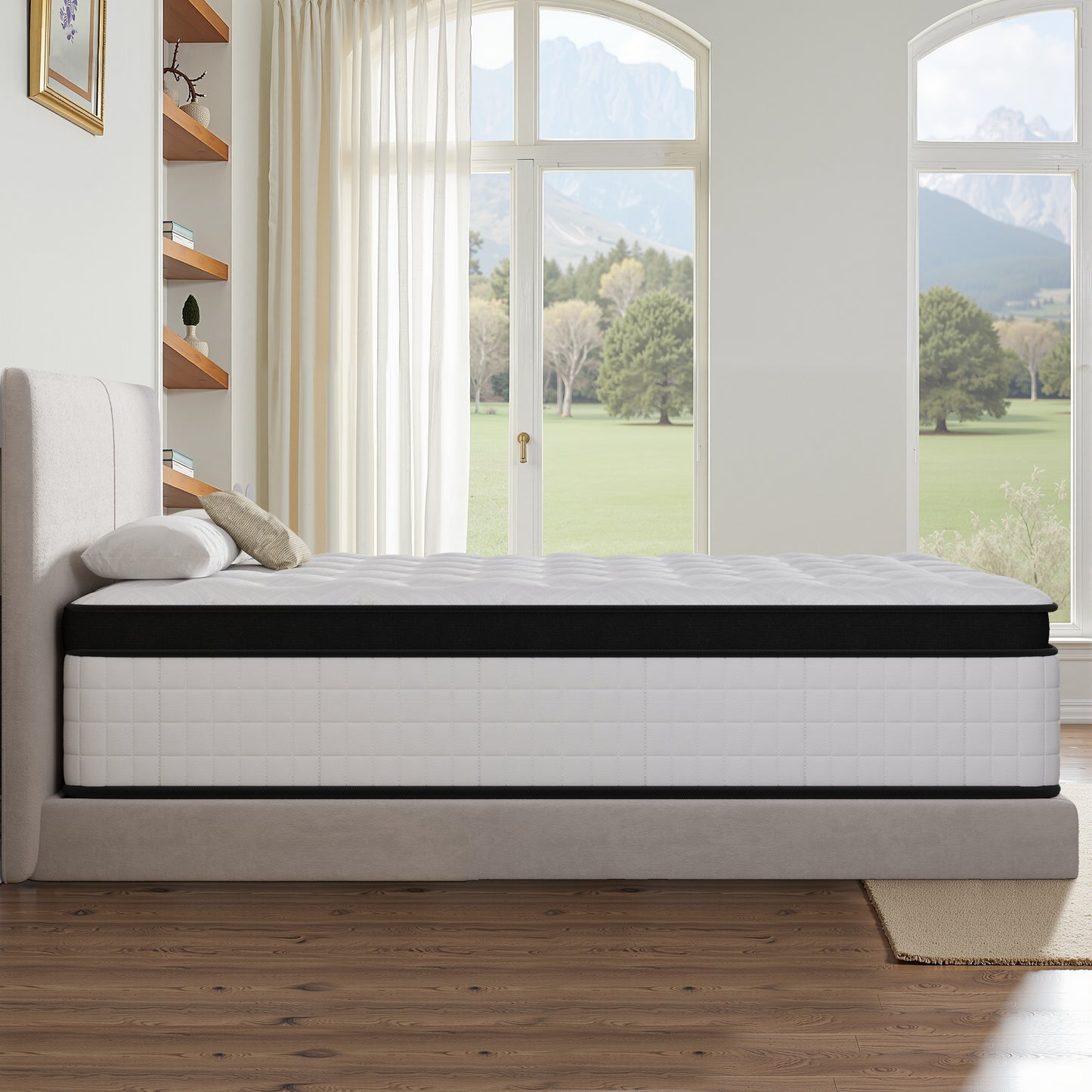 10 inch Twin Mattress, Sesslife Memory Foam Mattress in a Box, Cooling Gel Hybrid Mattress with Knitted Fabric, Twin Size Individual Pocket Spring Mattress, Medium Firm, CertiPUR-US, White/Black