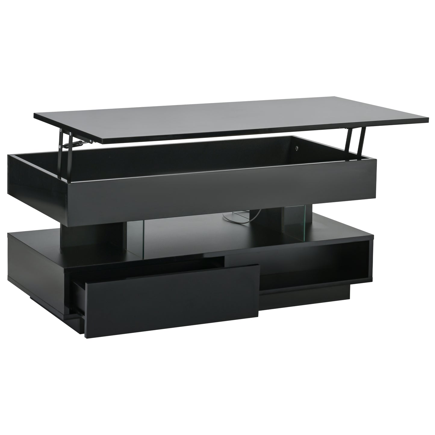 SESSLIFE Modern Lift Top Coffee Table with Storage, Hidden Compartment and LED Lighting, Multifunctional Centerpiece for Small Spaces, 39.3 Inch, Black