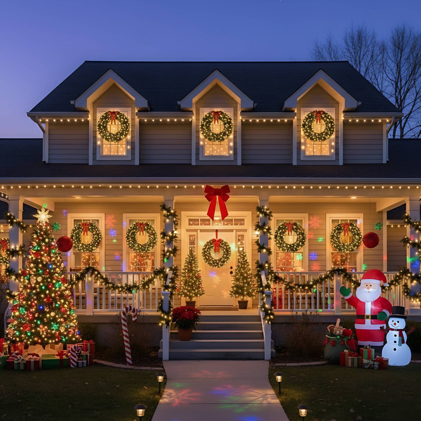 48inch Pre-Lit Christmas Wreath, SESSLIFE Large Outdoor Christmas Wreath with LED Lights, Large Bow and Remote Control, Full Outdoor Wreath for Front Door, Gate, Green
