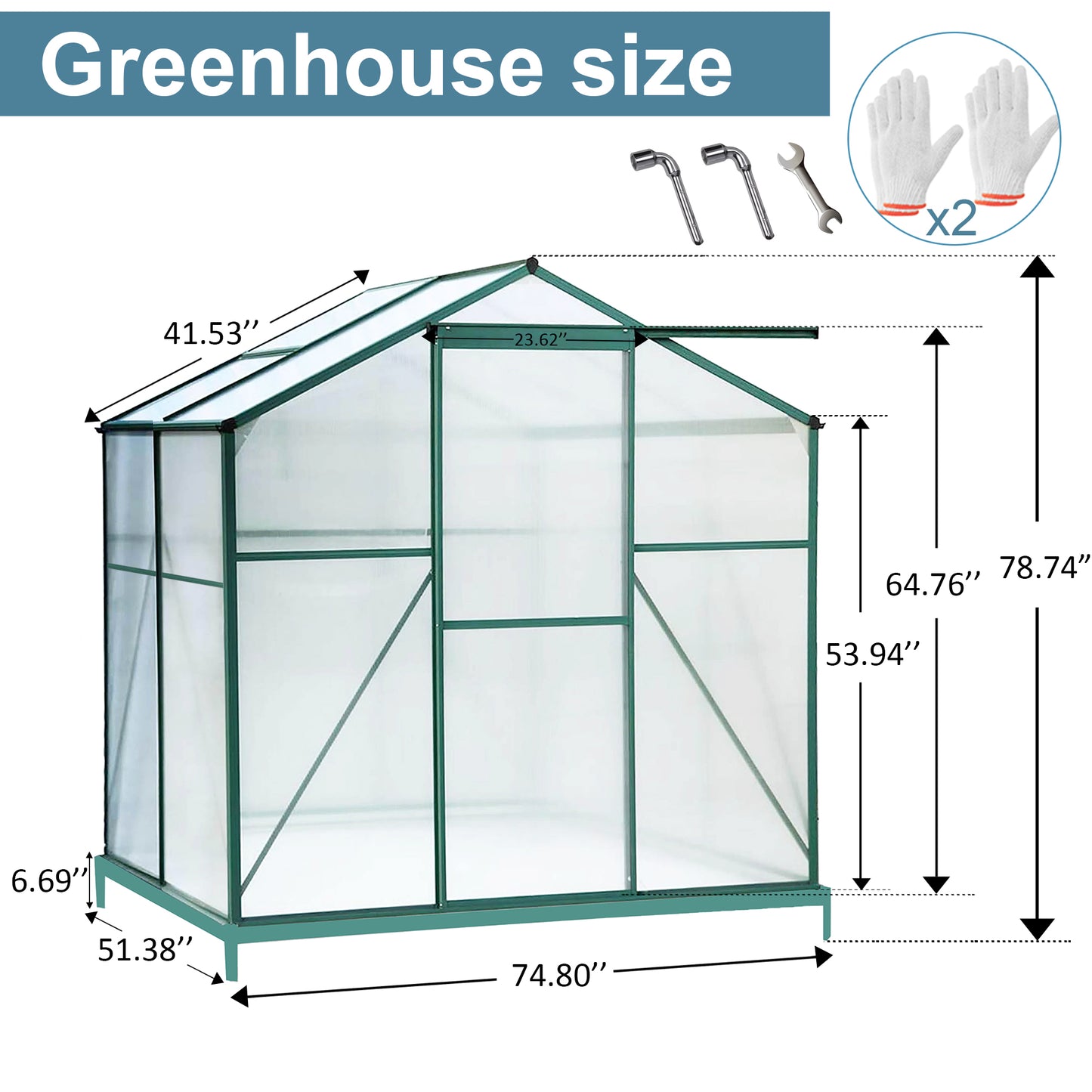 Walk in Greenhouse, Garden Greenhouse for Outdoors, Upgraded Polycarbonate Plant Greenhouse with Sliding Door, Adjustable Roof Ven