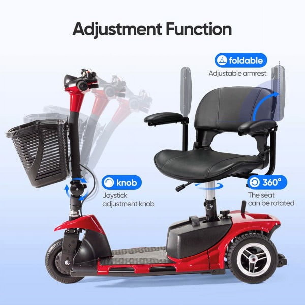 ENYOPRO 3 Wheel Electric Scooter for Adults, Foldable Mobility Scooter for Seniors with 360° Adjustable Seat, Powered Electric Wheelchair with Bright Headlights, Basket and Long-Range Battery