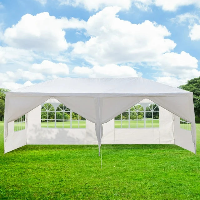 Outdoor Backyard Tent for Party, YOFE 20x10 ft Wedding Canopy Tent Car Tent for Camping Beach BBQ Shelter, Waterproof Sunproof Garden Party Tent with 6 Side Wall, White Portable Gazebo, D153