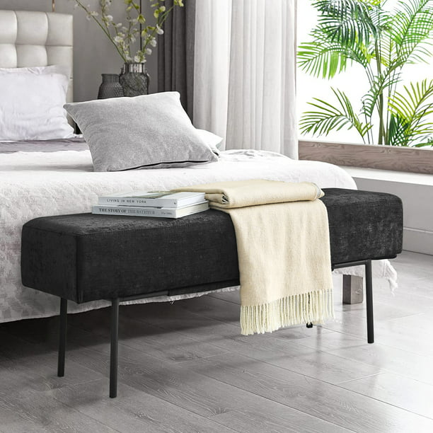 Sesslife Modern Velvet Bench Ottoman, Upholstered Bench for Entryway Bedroom, 45" Long End of Bed Bench, Bedroom Furniture, Black