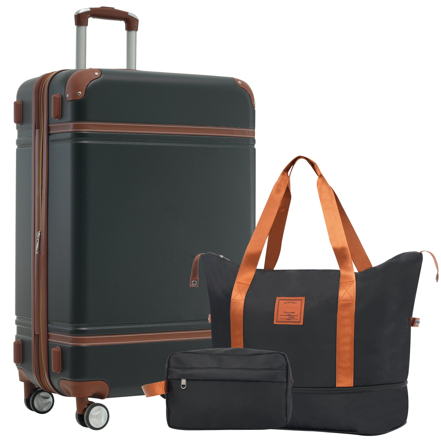 Hardshell Luggage Set, ABS Carry-on Suitcase with Double Spinner Wheels and TSA Lock, Modern 3 Piece Suitcase Set for Travel with 20” Vintage Luggage and 2 Bags, White