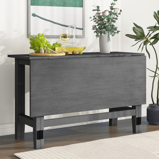 SESSLIFE Extendable Dining Table for Small Space, Farmhouse Solid Wood Kitchen Table, Drop Leaf Folding Design, Rectangular Dining Table for 4, Gray