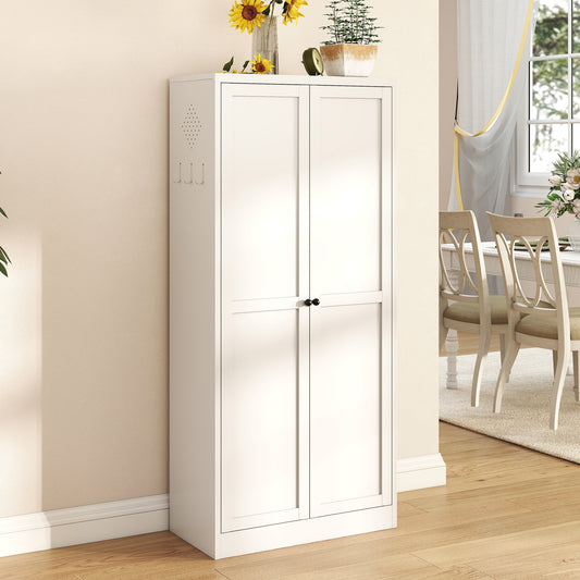 SESSLIFE 61" Modern Farmhouse Pantry Cabinet with Adjustable Shelves, Heavy-Duty White Metal Freestanding Organizer, Magnetic Closure and Anti-Tip for Kitchen/Pantry/Living Room