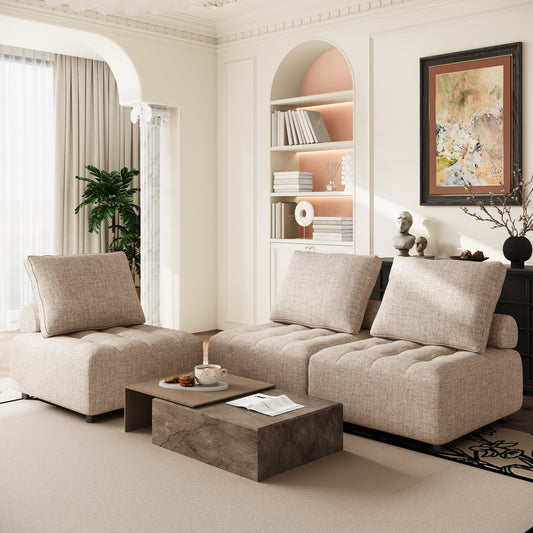 3-Piece Outdoor Sectional Sofa Set, Modern Patio Furniture with Aluminium Frame, Support and Back Cushion, Modular Couch with Waterproof Sofa Cover for Living Room, Balcony, Light Brown