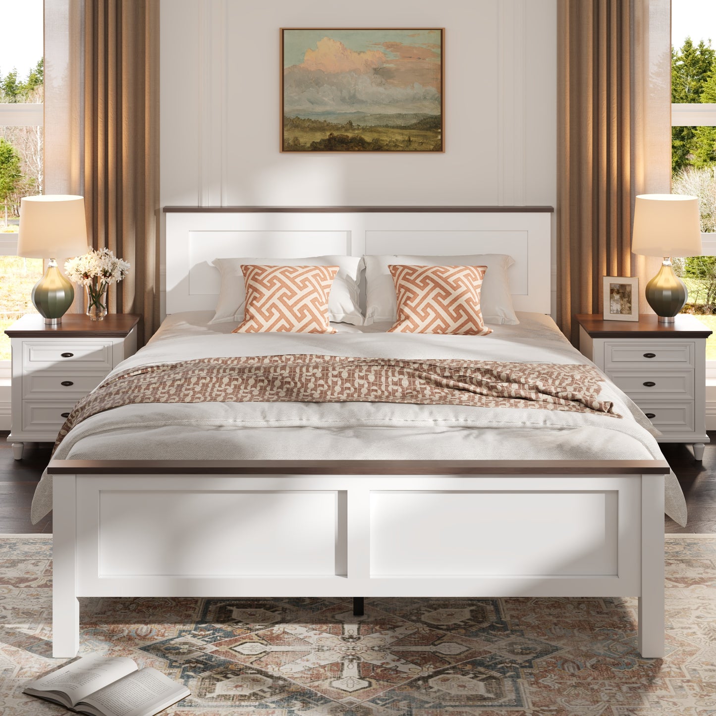 Upholstered Platform Bed Frame with Tufted Headboard, Modern Queen Size Bed Frame with Solid Wood Legs, Mid-Century Platform Bed for Adults Kids, No Box Spring Needed, Grey