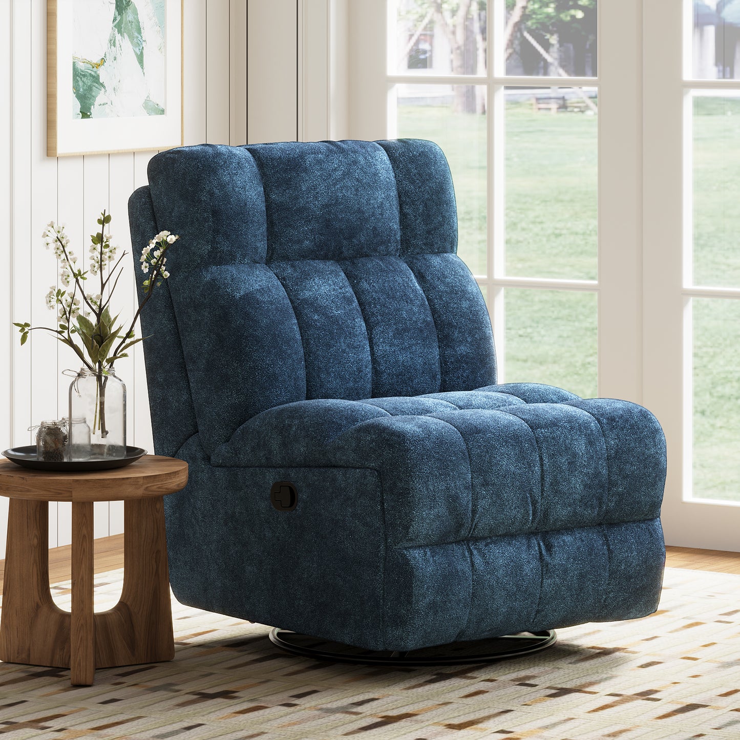 SESSLIFE 360° Swivel Rocker Recliner Chair, Chenille Manual Recliner Chair with Rocking Motion, Nursery Recliner Chair for Adults, Small Space Recliner for Living Room, Green