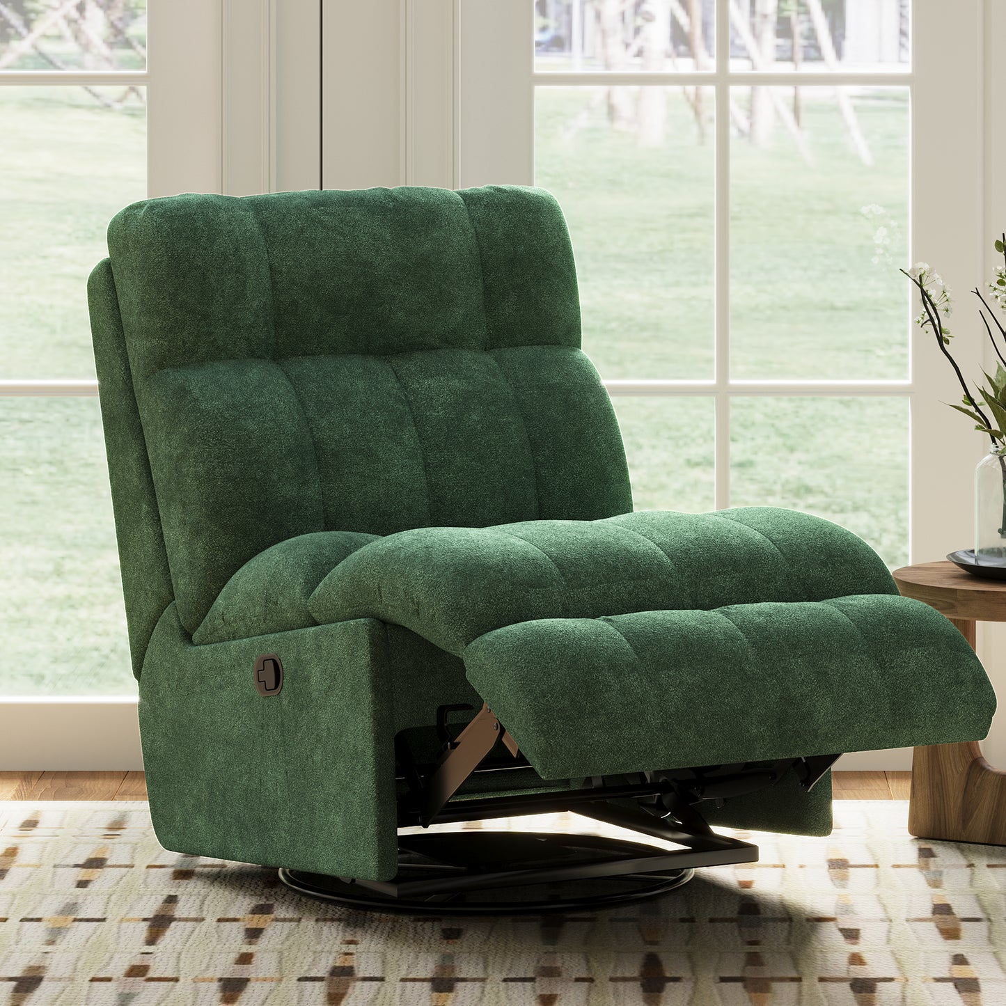 SESSLIFE 360° Swivel Rocker Recliner Chair, Chenille Manual Recliner Chair with Rocking Motion, Nursery Recliner Chair for Adults, Small Space Recliner for Living Room, Green
