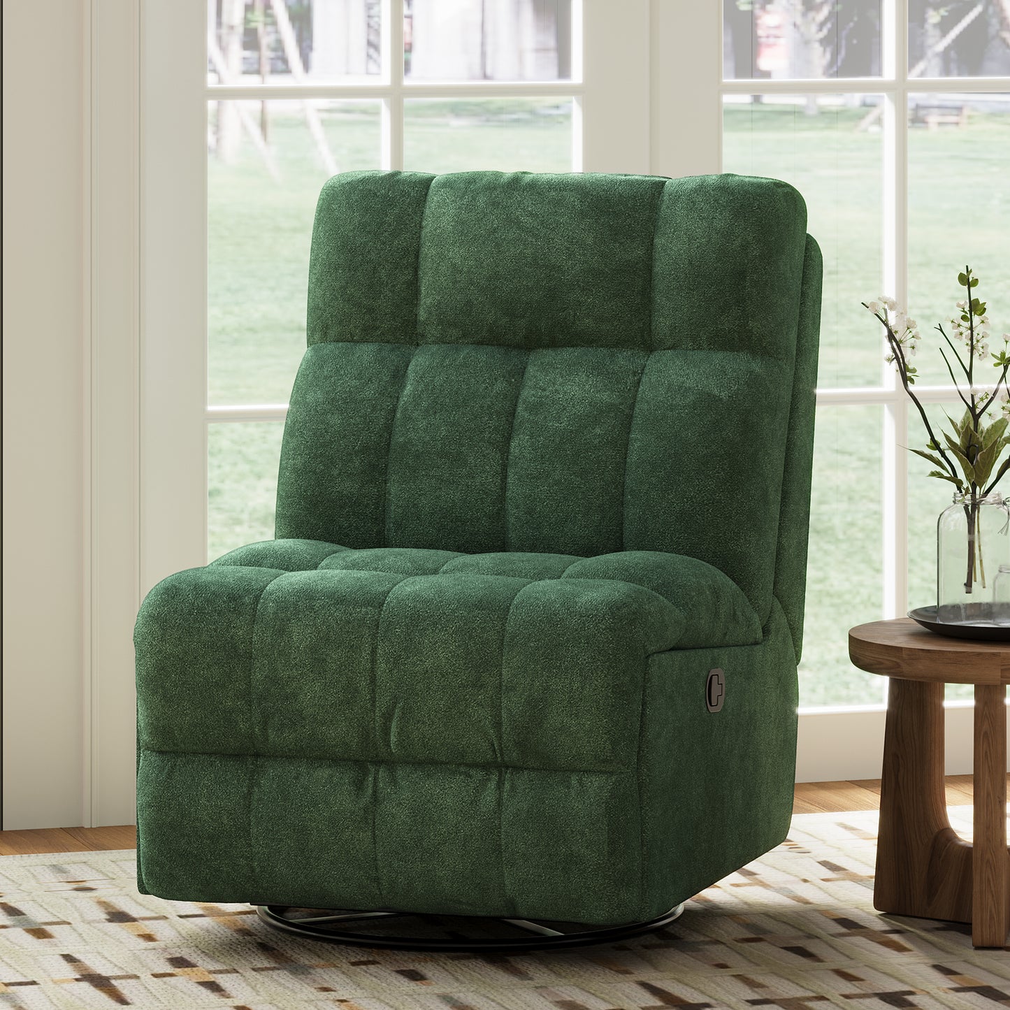 SESSLIFE 360° Swivel Rocker Recliner Chair, Chenille Manual Recliner Chair with Rocking Motion, Nursery Recliner Chair for Adults, Small Space Recliner for Living Room, Green
