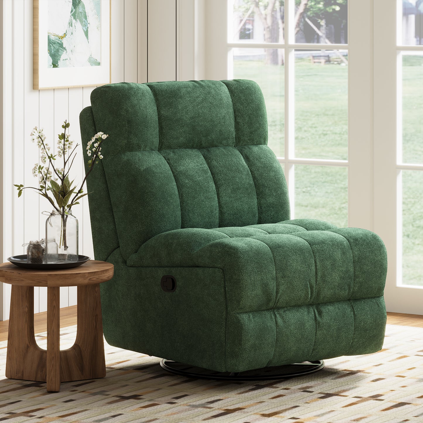 SESSLIFE 360° Swivel Rocker Recliner Chair, Chenille Manual Recliner Chair with Rocking Motion, Nursery Recliner Chair for Adults, Small Space Recliner for Living Room, Green