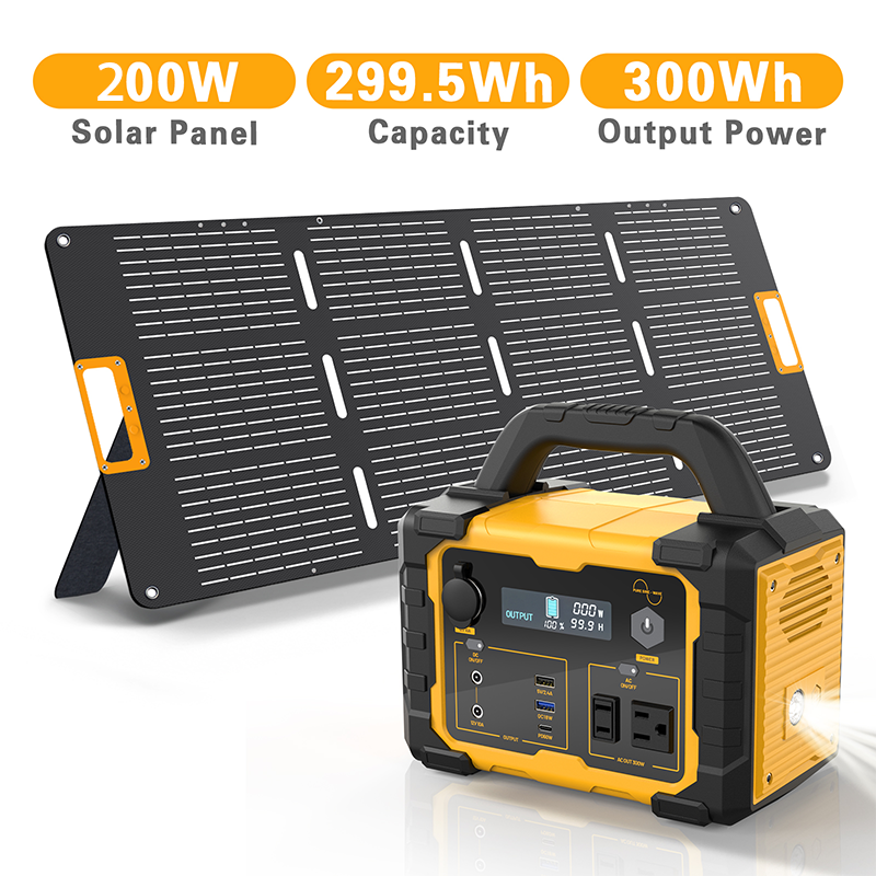 Enyopro 300W Portable Power Station with 200W Solar Panel, 299Wh Lithium Battery Generator with AC Outlet, USB-C PD 60W, DC Ports, LED Light, Solar Rechargeable for Camping, Outdoor, Emergency Use