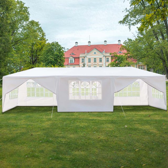 Outdoor Canopy Tent for Party, YOFE 30x10 ft Wedding Tent Canopy Party Tent for Camping Beach BBQ Shelter, Waterproof Sunproof Garden Party Tent with 8 Side Wall, White Portable Gazebo, D188