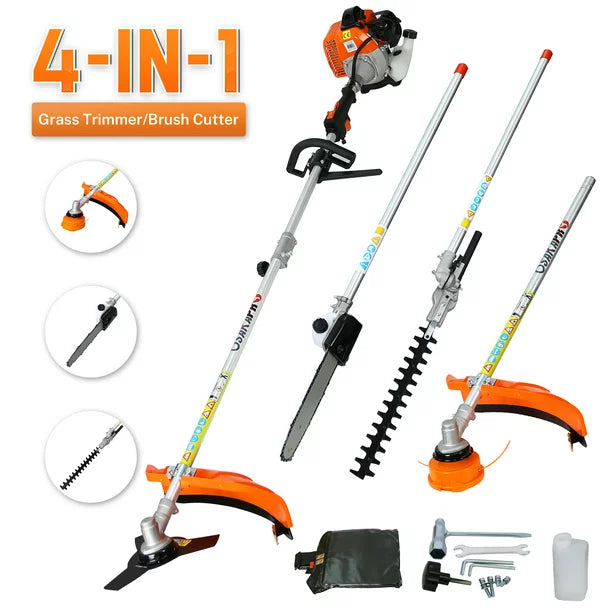 Sesslife 33cc Gas Powered Weed Eater, 4-in-1 Grass Trimmer with Gas Pole Saw, Hedge Trimmer, Grass Trimmer, Brush Cutter, 2-Cycle Full Crankshaft Grass Edger Lawn Mower for Yard Garden, Orange