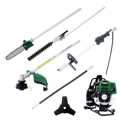 31CC Gas Powered Weed Eater, Sesslife 4 in 1 Grass Trimmer with Gas Pole Saw, Hedge Trimmer, Grass Trimmer, Brush Cutter, 2-Cycle Full Crankshaft Grass Edger Lawn Mower for Yard Garden, Green