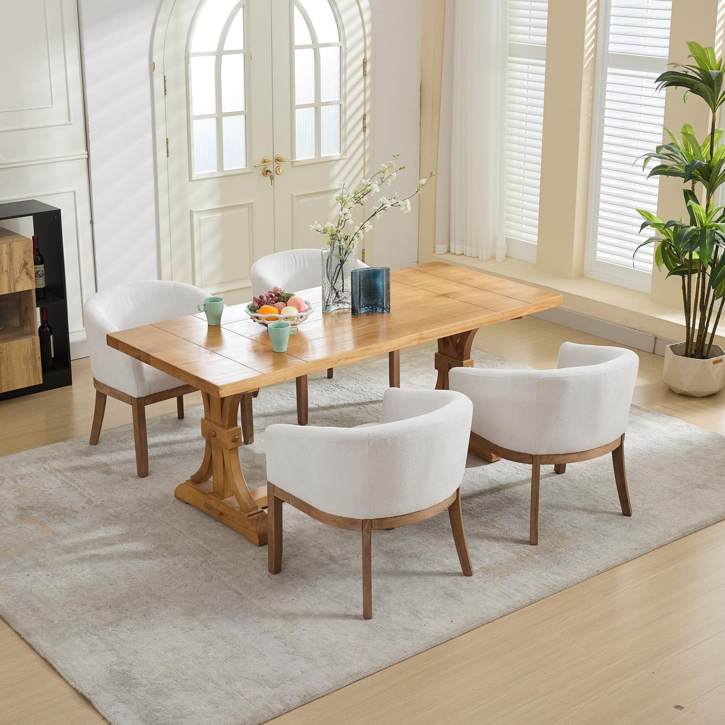 Sesslife Upholstered Dining Chairs Set of 4, Modern Linen Barrel Dining Room Chairs with Arms, Wood Legs, Mid Century 19” W Accent Chair, Kitchen Chairs for Dining Room, Living Room, Bedroom
