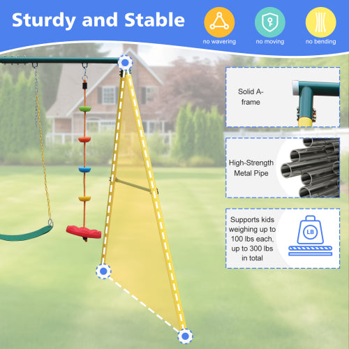 Metal Swing Set for Outside, Kids Backyard Swing Set with Swing Chair, Glider, Ground Nail, 3 In 1 Outdoor Swing Set